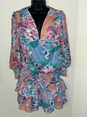 Amanda Uprichard Revolve Arber Smocked Waist Puffed Sleeve Mini Dress